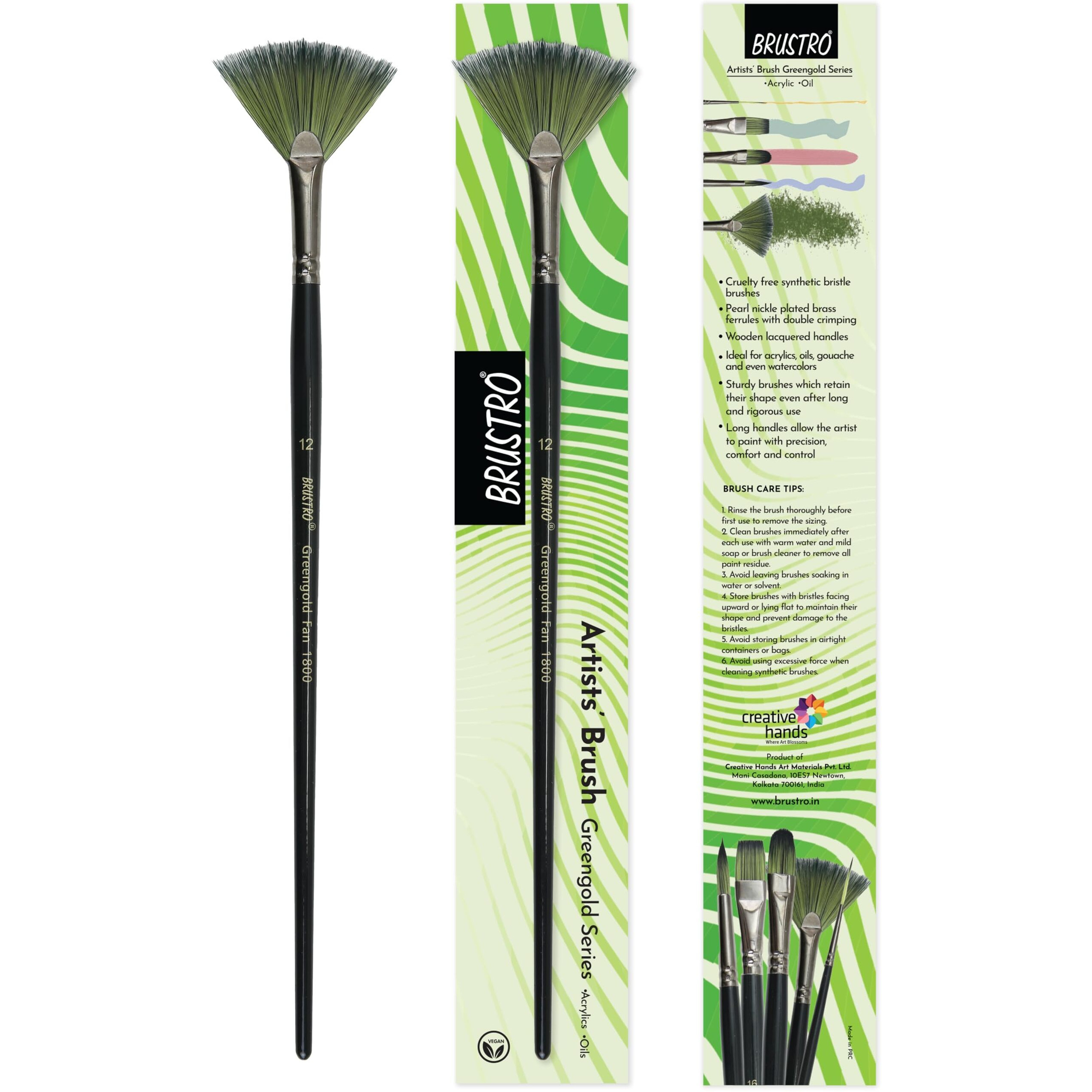 Brustro Artists Greengold Acrylic Brush Fan Series 1800 - Size - 12 | Ideal For Oil, Acrylic Painting On Paper, Canvas, Fine Art Students And Professional.