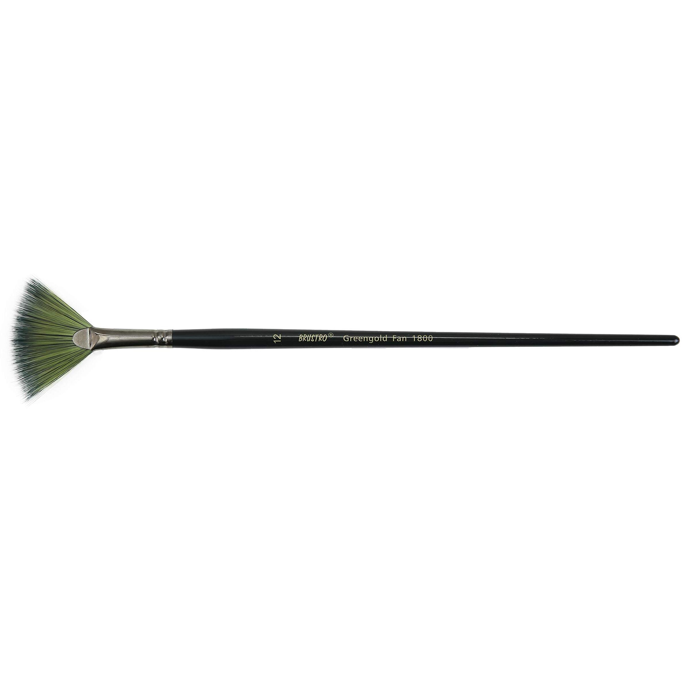 Brustro Artists Greengold Acrylic Brush Fan Series 1800 - Size - 12 | Ideal For Oil, Acrylic Painting On Paper, Canvas, Fine Art Students And Professional.