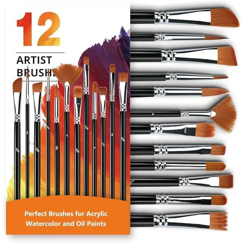 Eclet Craft Painting Brushes Set Of 12 Professional Round Pointed Tip Nylon Hair Artist Acrylic Paint Brush For Acrylic/Watercolor/Oil Painting(D)
