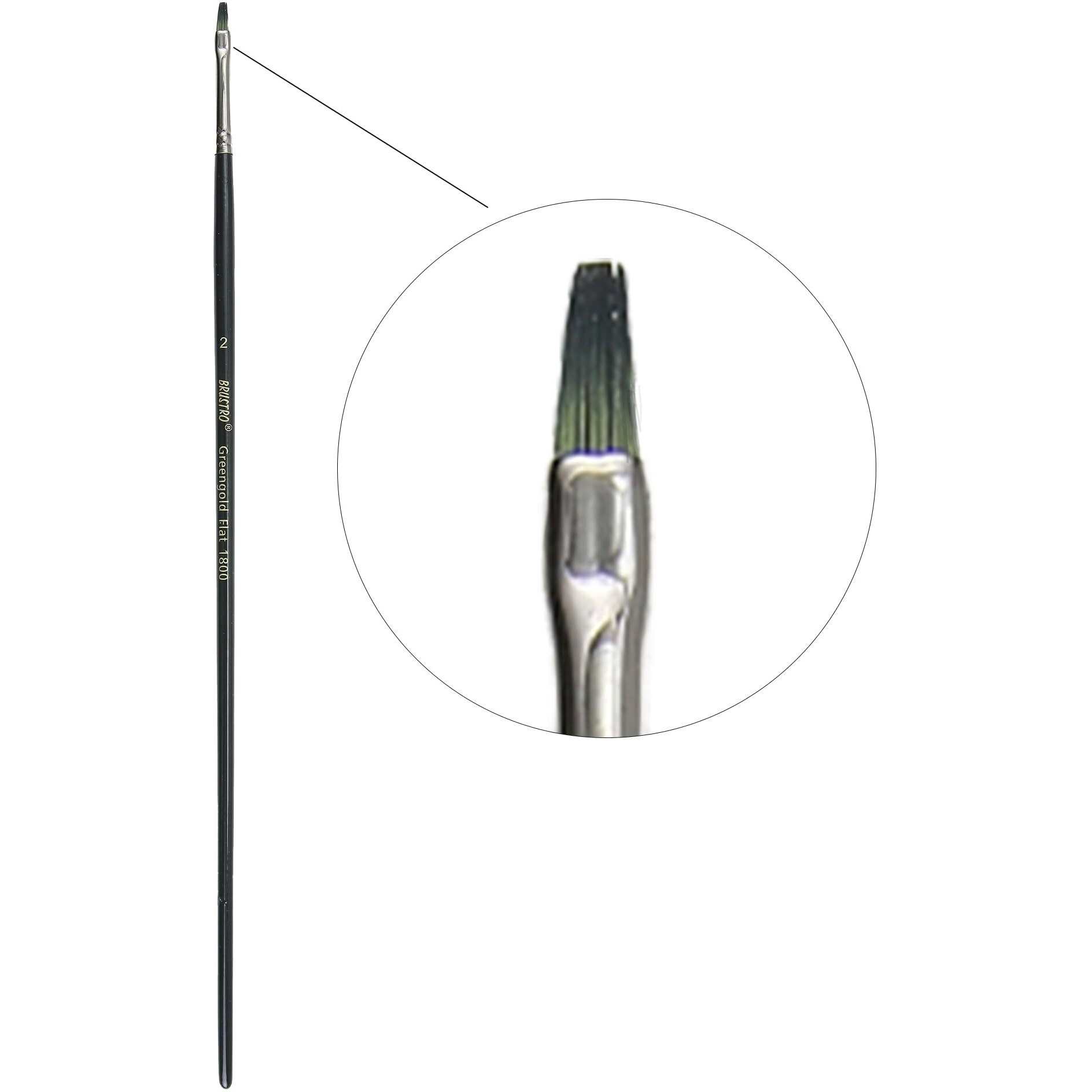 Brustro Artists Greengold Acrylic Brush Flat Series 1800 - Size - 2 | Ideal For Oil, Acrylic Painting On Paper, Canvas, Fine Art Students And Professional.