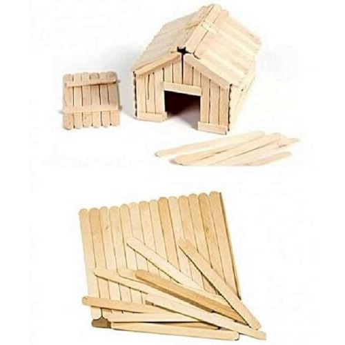 Eclet 50 White Wooden Craft Stick Premium Natural Wooden Piece Ice Cream Sticks(A)