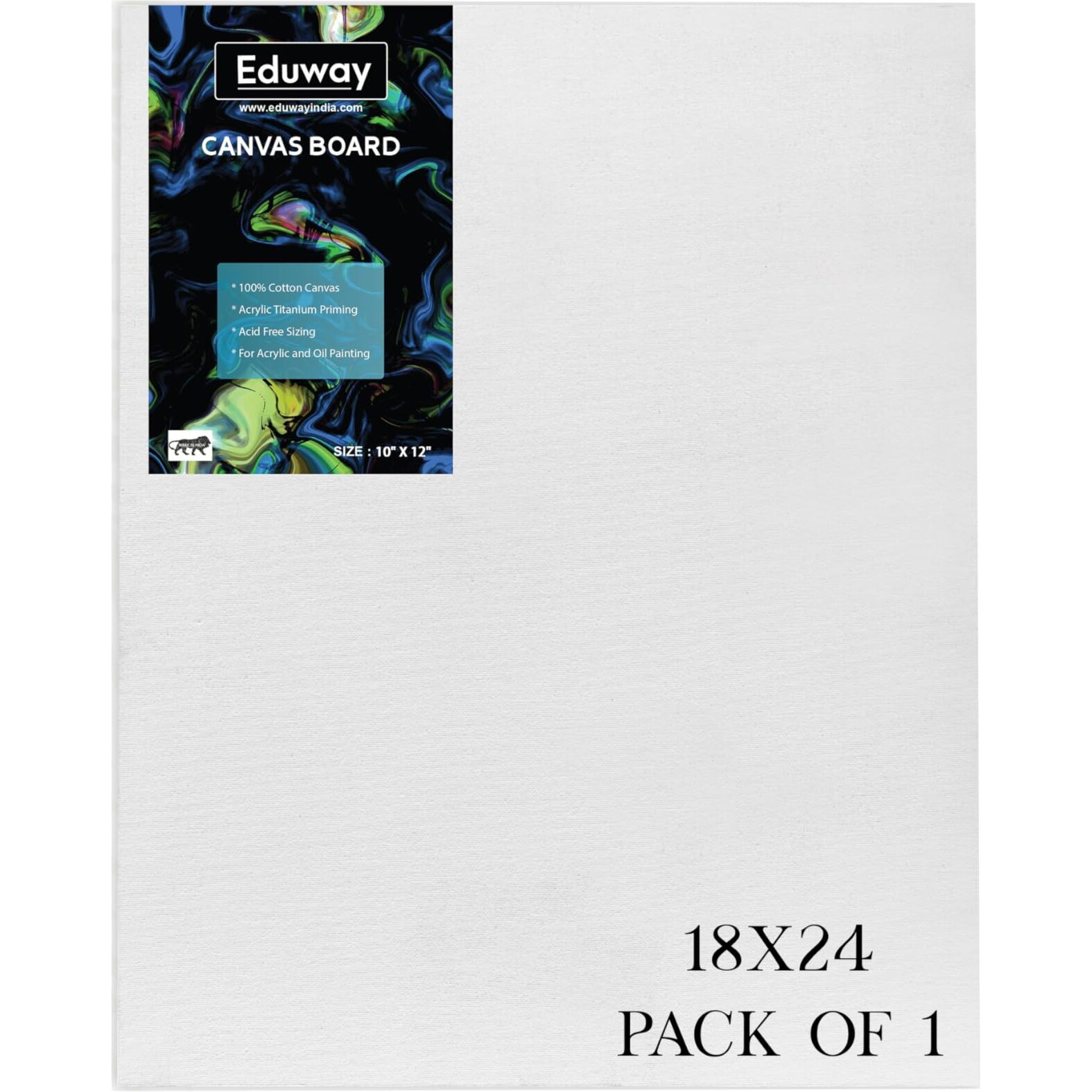 Eduway Canvas Board For Painting- 18X24 Pof 1 | Premium Quality 7Oz Pre-Primed Cotton Canvas Board For Artists & Beginners | Ideal For Acrylic, Oil, Gouache, Pastels Colors (Pack Of 1) (46X61 Cms)