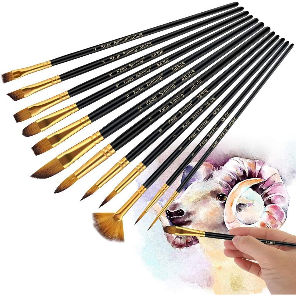 Eclet Craft Painting Brushes Set Of 12 Professional Round Pointed Tip Nylon Hair Artist Acrylic Paint Brush For Acrylic/Watercolor/Oil Painting(K)