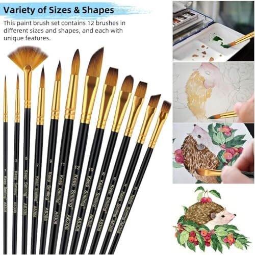 Eclet Craft Painting Brushes Set Of 12 Professional Round Pointed Tip Nylon Hair Artist Acrylic Paint Brush For Acrylic/Watercolor/Oil Painting(K)