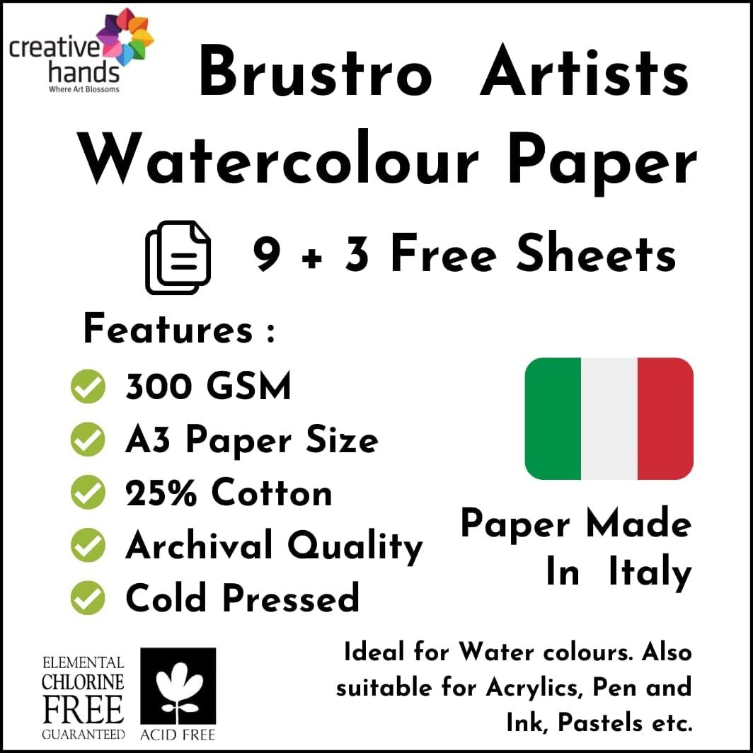 Brustro Artist's Watercolour Paper | 300 Gsm, A3, 25% Cotton, Cold Pressed | Pack Of 5+1 Sheets | Ideal For Professional Painting, Acrylic, Gouache. Dry & Wet, Fine Art Students.
