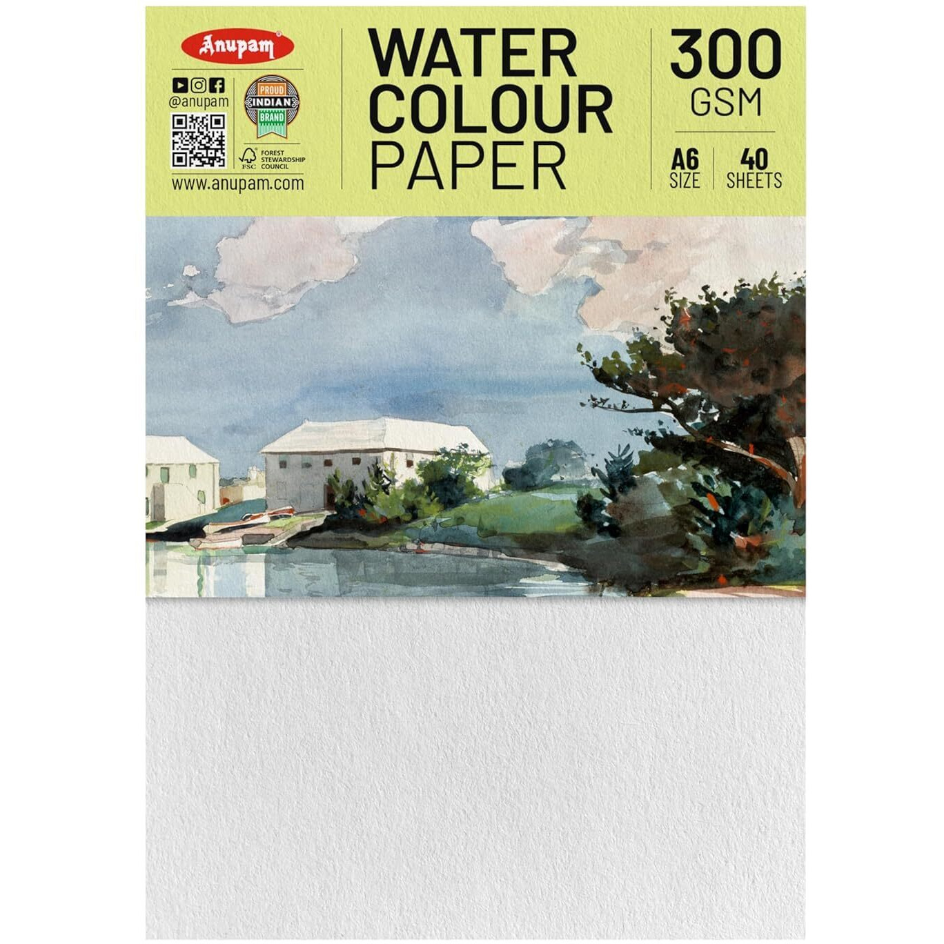 Anupam Professional Watercolour Paper | A6 (15X10Cm) 300 Gsm Cold Pressed Paper |Acid-Free 40 Sheets | Ideal For Artist, Professional Drawing, Painting Dry & Wet, Fine Art, School, Students