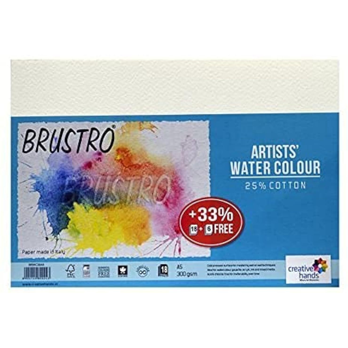 Brustro Artists Watercolour Paper | 300 Gsm, A5, 25% Cotton, Cold Pressed | Pack Of 24 Sheets | Ideal For Artist, Professional Drawing, Painting Dry & Wet, Fine Art, School, Students, Watercolor
