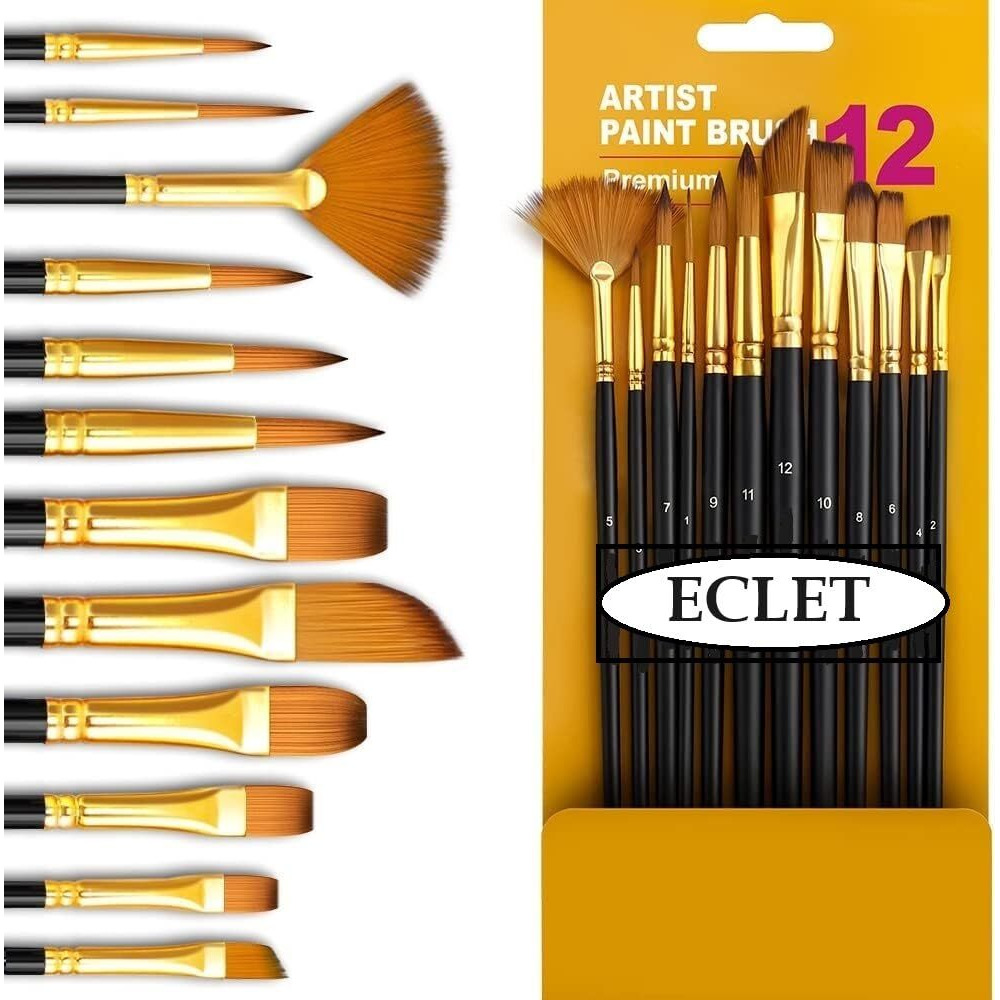 Eclet Craft Painting Brushes Set Of 12 Professional Round Pointed Tip Nylon Hair Artist Acrylic Paint Brush For Acrylic/Watercolor/Oil Painting(E)