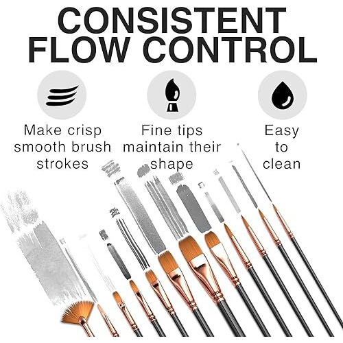 Eclet Craft Painting Brushes Set Of 12 Professional Round Pointed Tip Nylon Hair Artist Acrylic Paint Brush For Acrylic/Watercolor/Oil Painting(E)