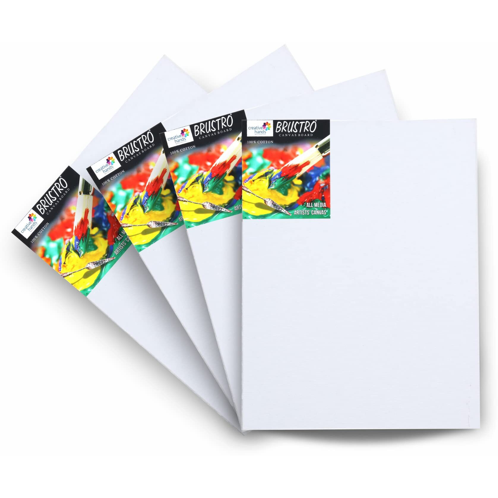 Brustro Artists (18 X 24 Inch) 100% Cotton Canvas Board, Medium Grain, 4 Mm Thickness, Pack Of 4, Suitable For Oil And Acrylic Paintings
