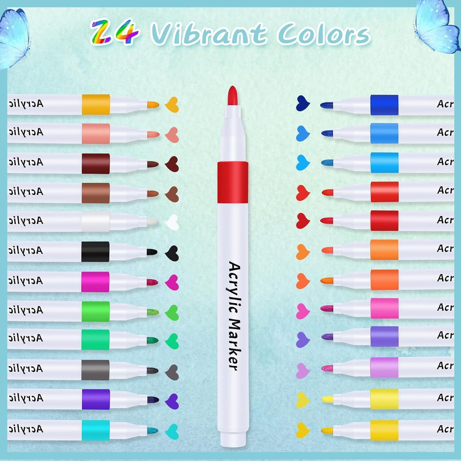 Corslet 24 Pcs Acrylic Markers Set Acrylic Paint Markers Acrylic Pens For Painting Diy Crafts Making Art Supplies, Multicolor Fine Tip For Rock Wood Canvas Glass Ceramic Plastic Metal Stone Painting