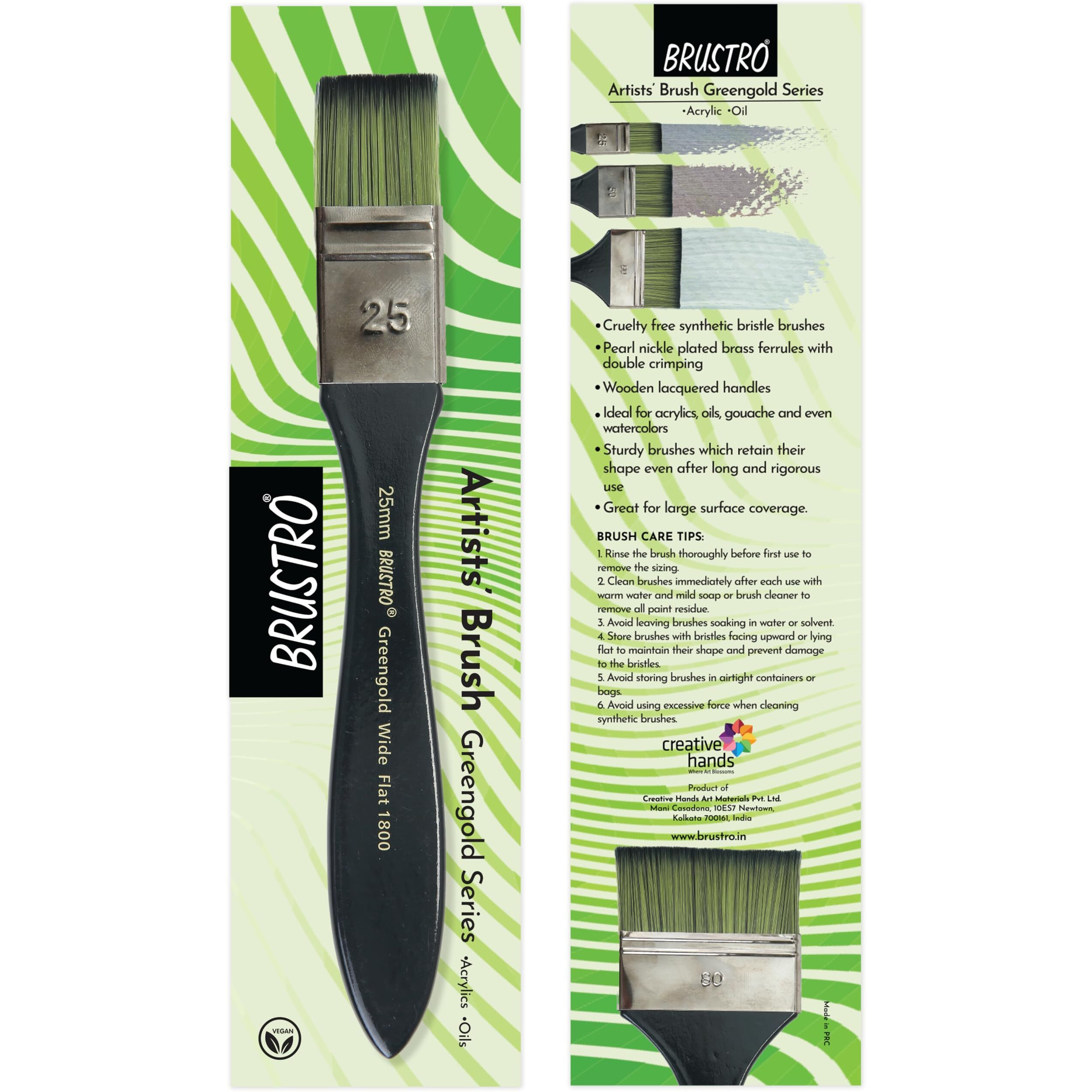 Brustro Artists Greengold Acrylic Brush Wide Flat Series 1800 - Size - 25Mm | Ideal For Oil, Acrylic Painting On Paper, Canvas, Fine Art Students And Professional.