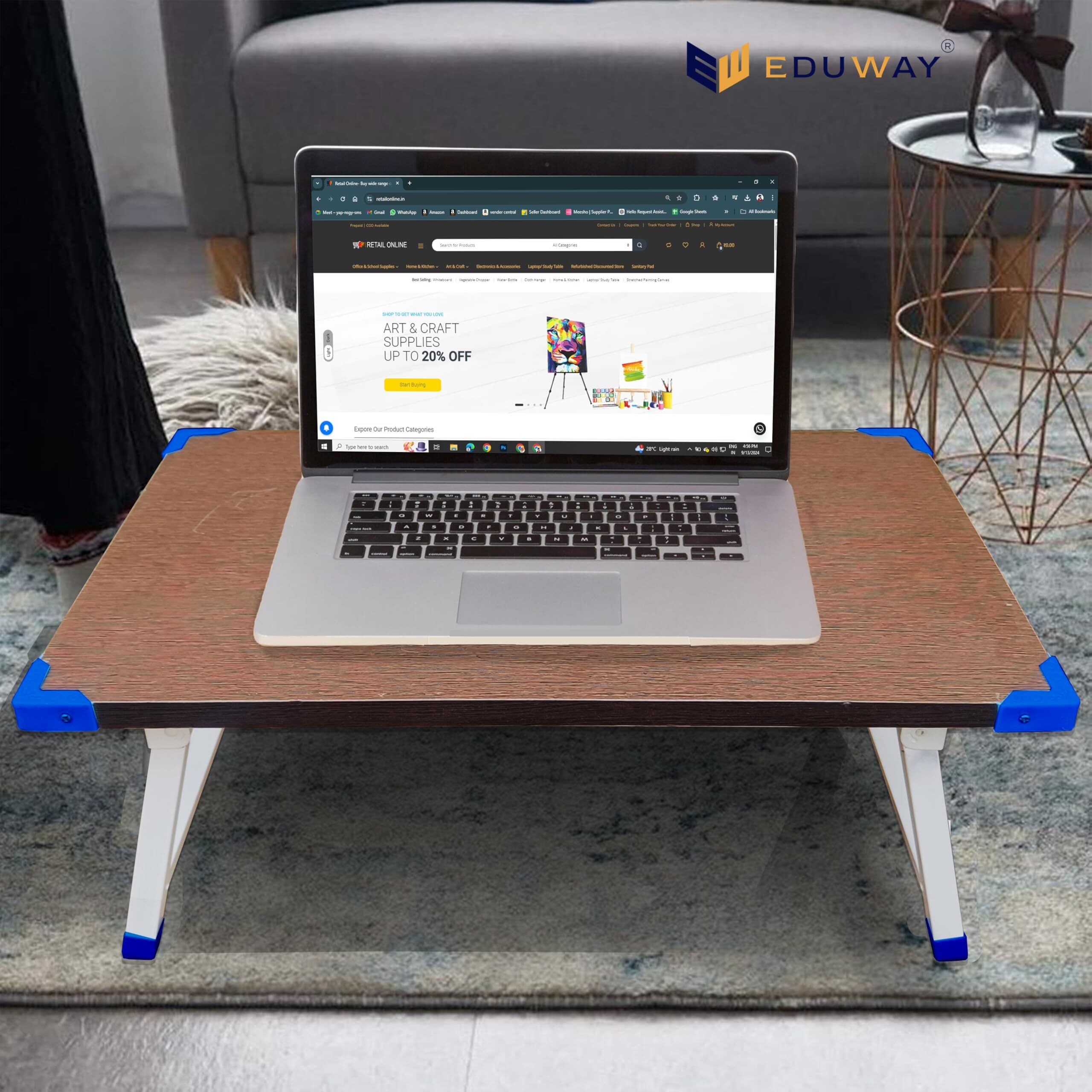Eduway Heavy Duty Foldable Wooden Laptop Table  Multipurpose Bed Table For Study, Work From Home, Eating, Reading | Portable Non-Adjustable Desk For Students, Kids| Perfect For Home, Office- Brown.