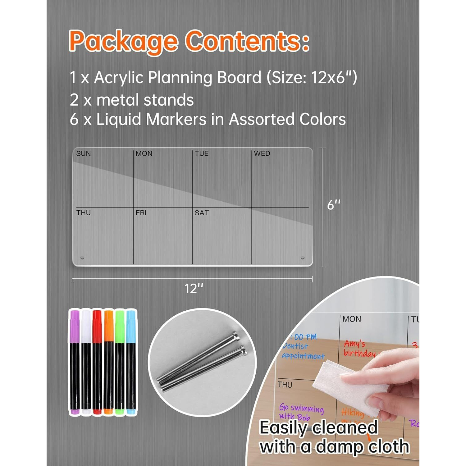 True-Ally Acrylic Desktop Weekly Planner, (30 X 15 Cm) Clear Whiteboard With Metal Stand, Dry Erase To-Do List Calendar For Office, Home, School, 6 Marker Included (Black)