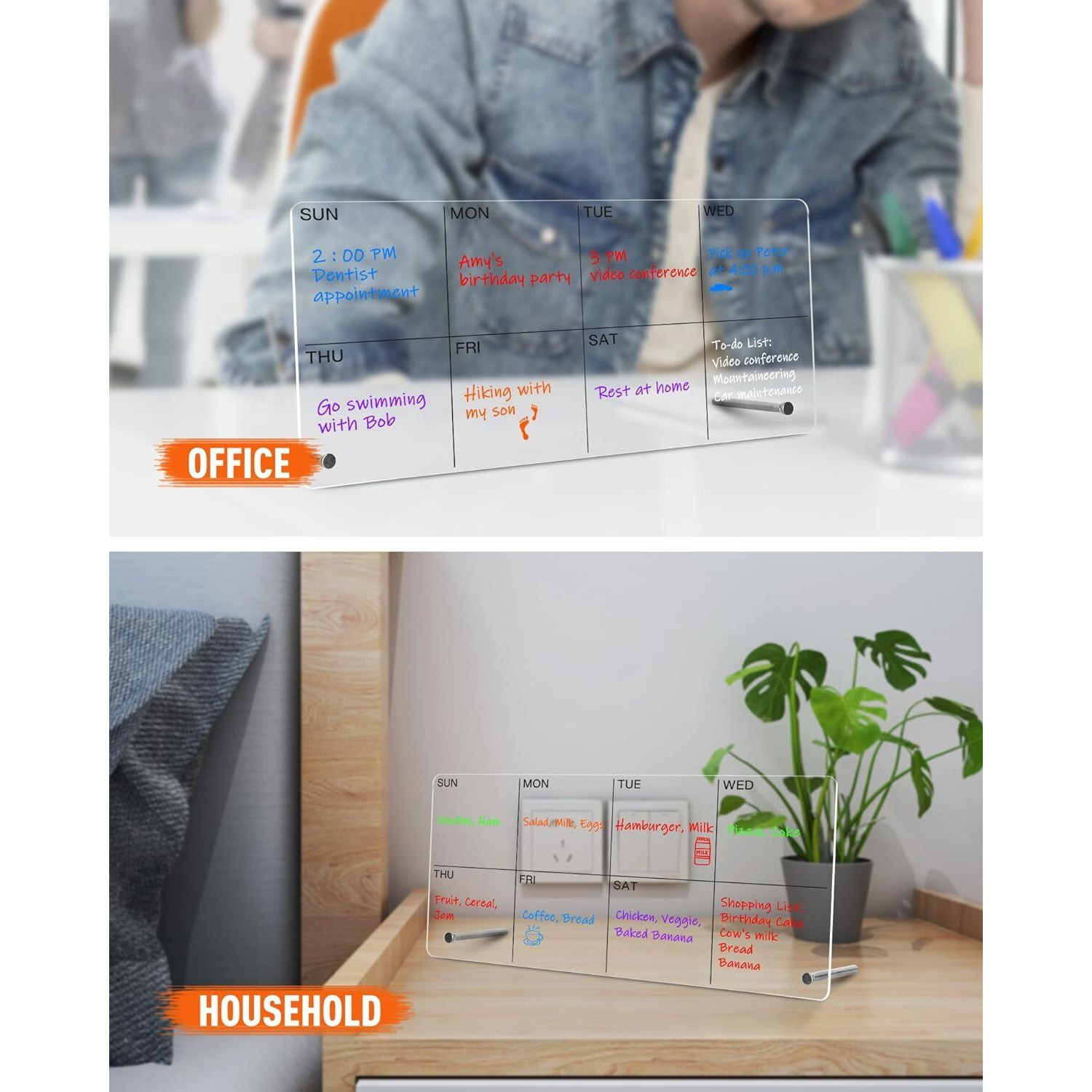 True-Ally Acrylic Desktop Weekly Planner, (30 X 15 Cm) Clear Whiteboard With Metal Stand, Dry Erase To-Do List Calendar For Office, Home, School, 6 Marker Included (Black)