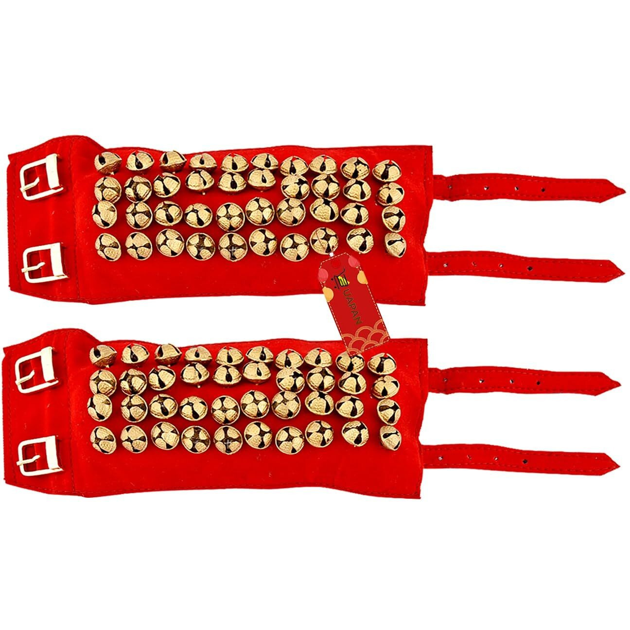 Uapan 4 Line Ankle Bells Velvet Pad For Classical Bharatanatyam Kathak Dance With Adjustable Strap(Red)