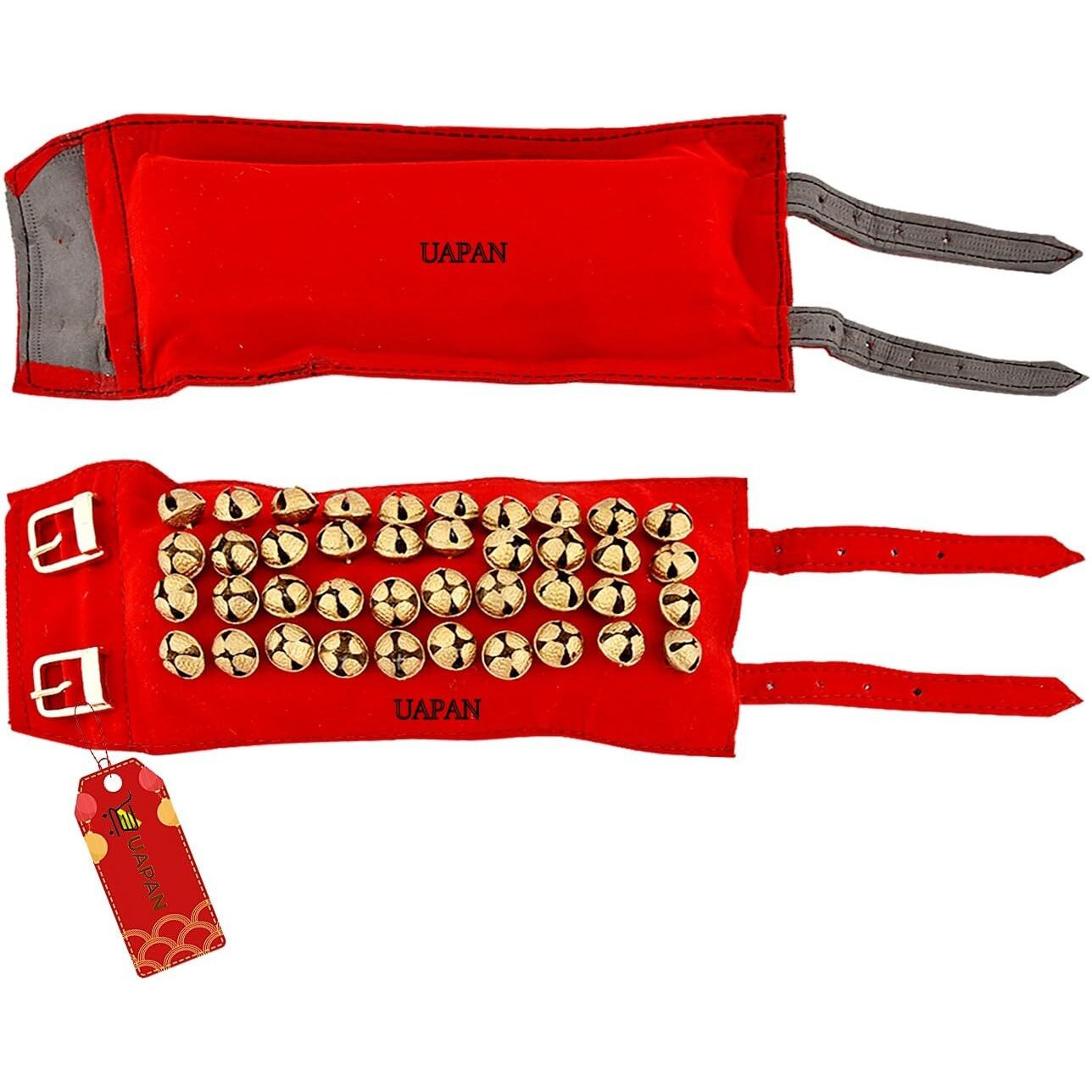 Uapan 4 Line Ankle Bells Velvet Pad For Classical Bharatanatyam Kathak Dance With Adjustable Strap(Red)