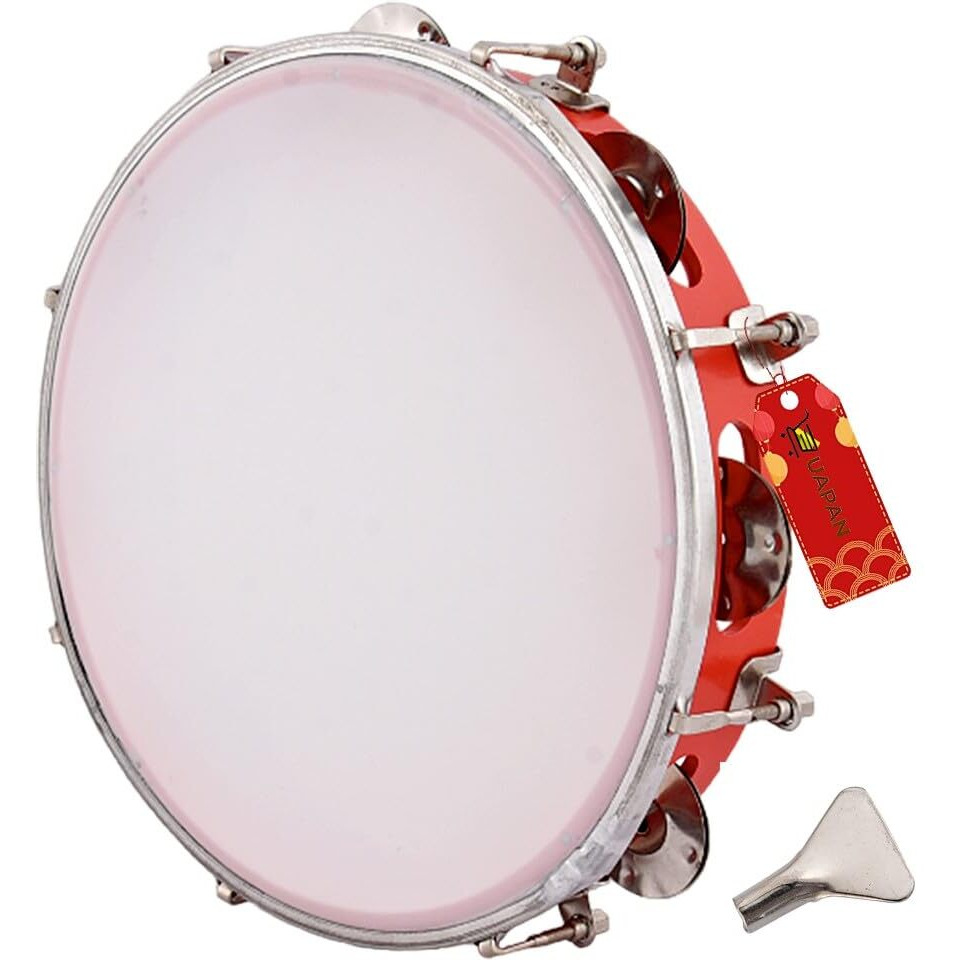 Uapan Dafli Musical Instrument Dafli/Tambourine 10 Inch Hand Percussion Musical Instrument (Red Tambourine)