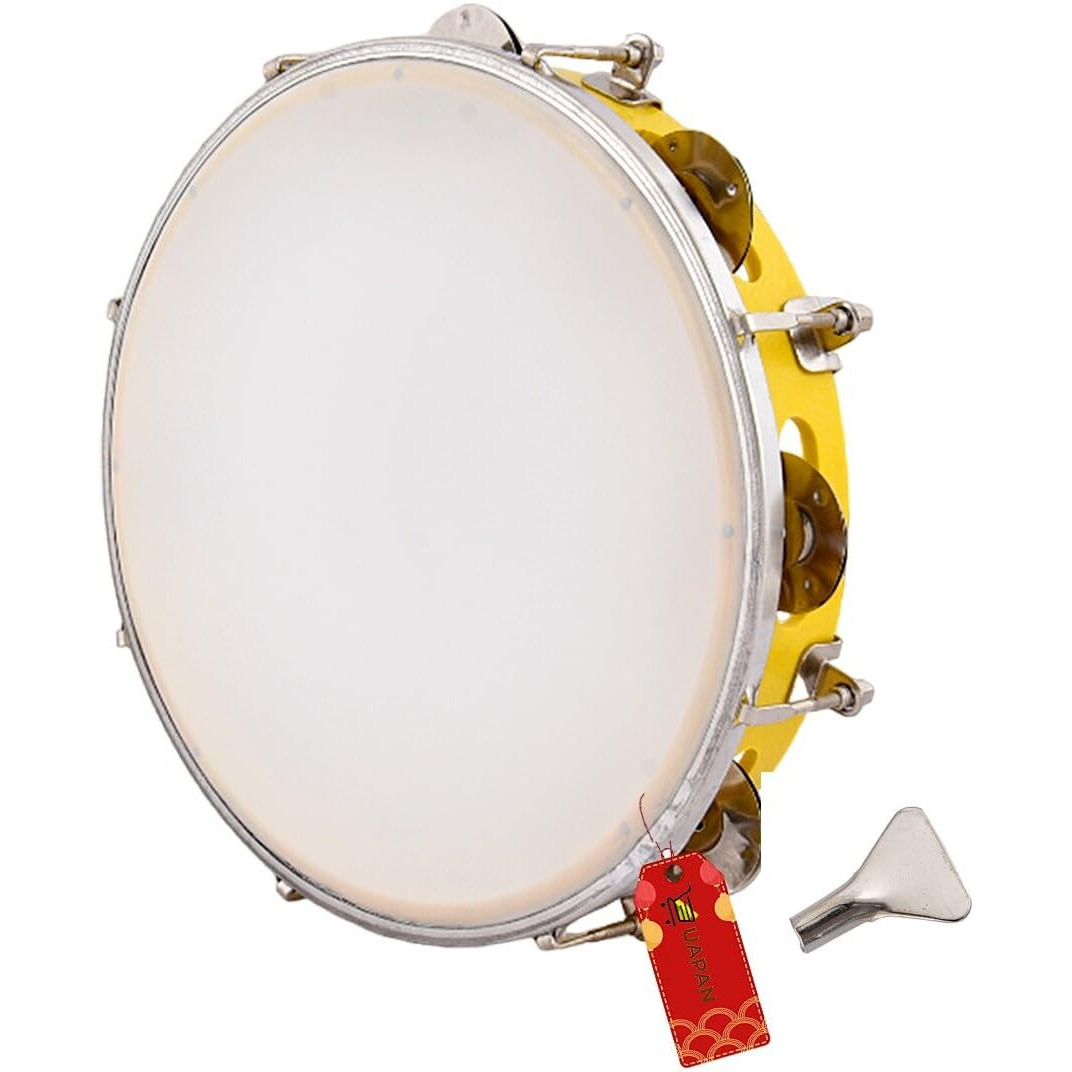 Uapan Dafli Musical Instrument Dafli/Tambourine 10 Inch Hand Percussion Musical Instrument (Yellow Tambourine)