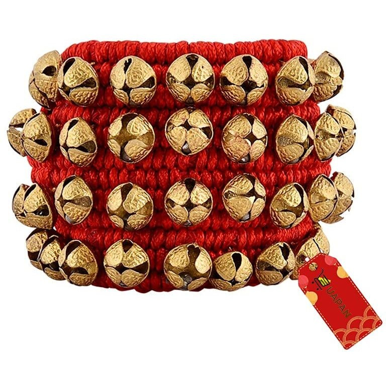 Uapan Brass Ghungroo Anklets Bells (4 Line Double String Pad, Red, Pair)
