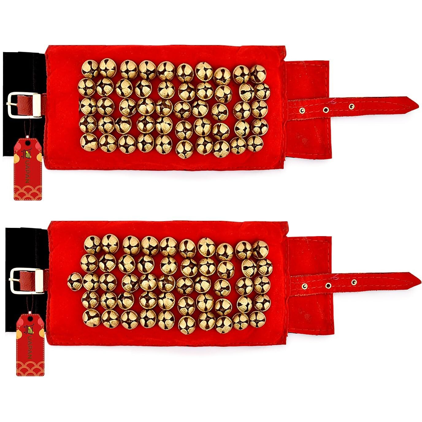 Uapan 5 Line Ankle Bells Velvet Pad For Classical Bharatanatyam Kathak Dance With Adjustable Strap (Velvet Belt With Velcaro)