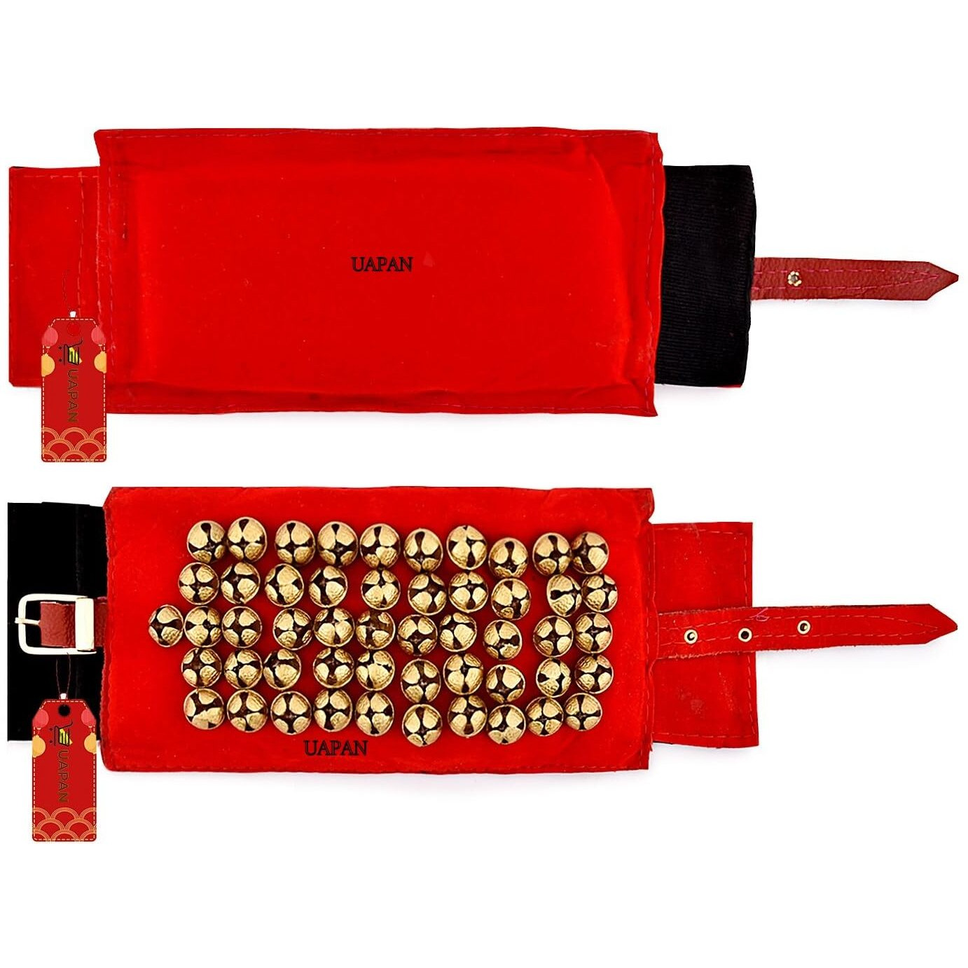 Uapan 5 Line Ankle Bells Velvet Pad For Classical Bharatanatyam Kathak Dance With Adjustable Strap (Velvet Belt With Velcaro)