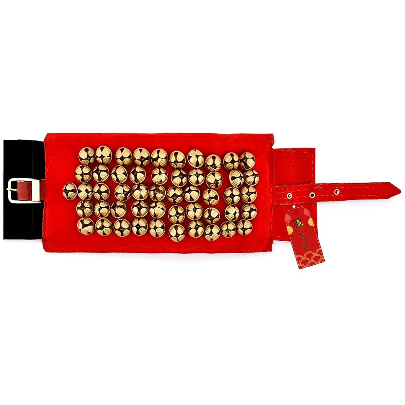 Uapan 5 Line Ankle Bells Velvet Pad For Classical Bharatanatyam Kathak Dance With Adjustable Strap (Velvet Belt With Velcaro)