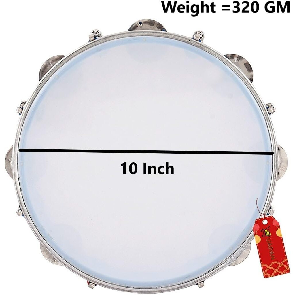 Uapan Dafli Musical Instrument Dafli/Tambourine 10 Inch Hand Percussion Musical Instrument (White Tambourine)