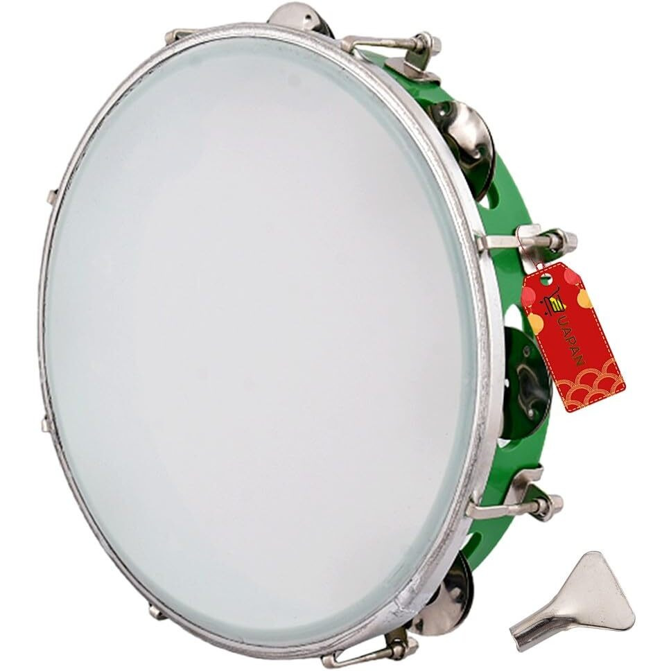 Uapan Dafli Musical Instrument Dafli/Tambourine 10 Inch Hand Percussion Musical Instrument (Green Tambourine)