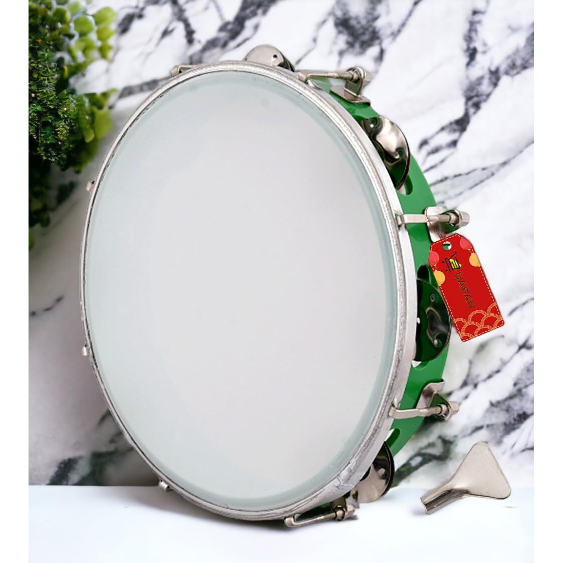 Uapan Dafli Musical Instrument Dafli/Tambourine 10 Inch Hand Percussion Musical Instrument (Green Tambourine)
