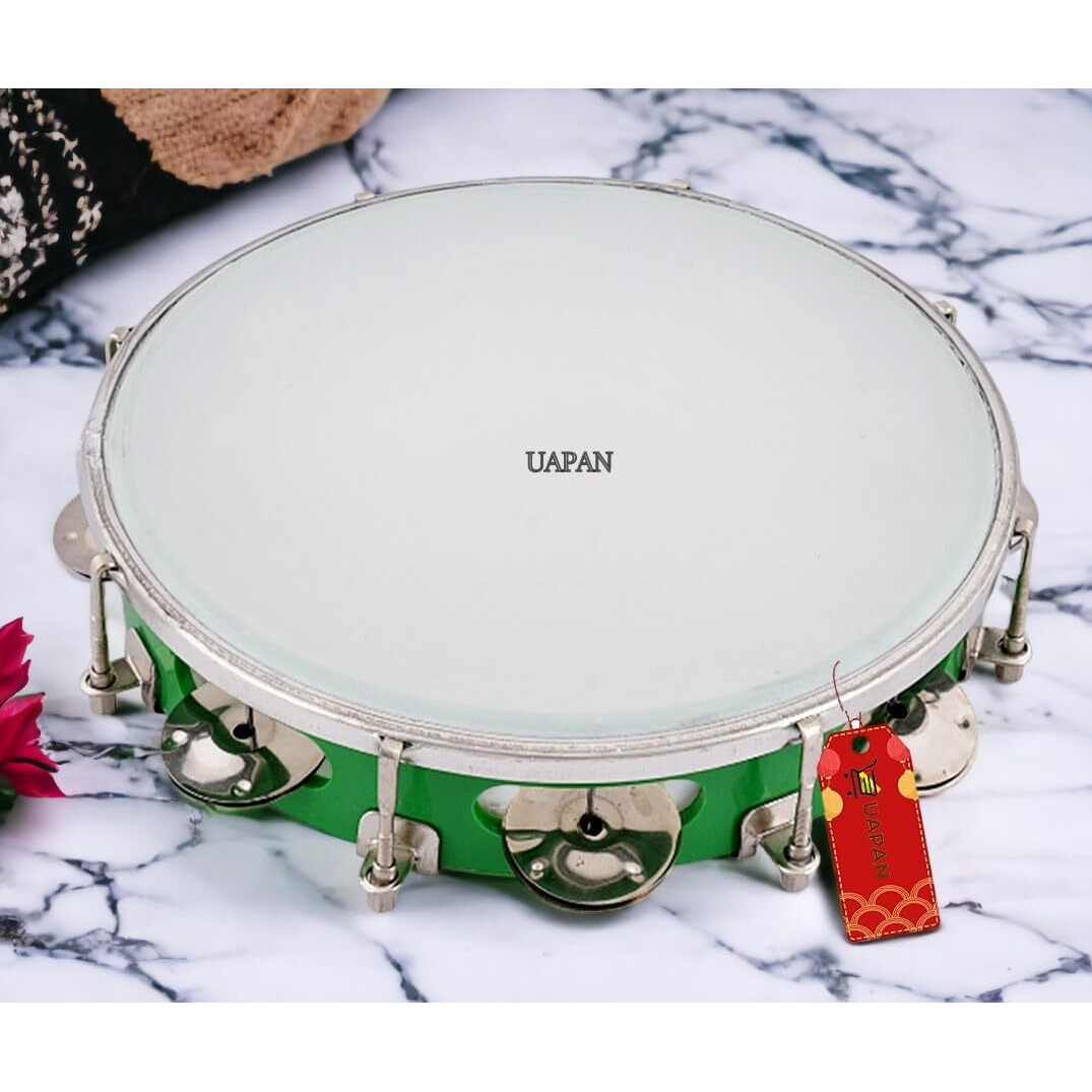 Uapan Dafli Musical Instrument Dafli/Tambourine 10 Inch Hand Percussion Musical Instrument (Green Tambourine)