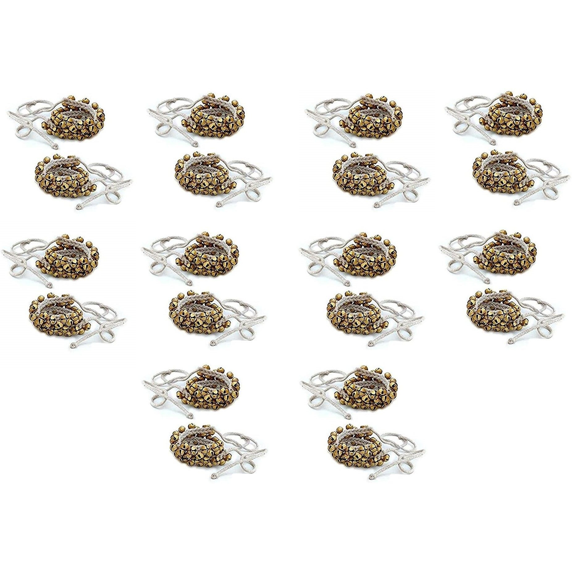 Uapan Brass Ghungroo I White Cotton String Bells I 1.6 Cm, 25+25, 10 'Pair For Womens I Perfect For Kathak Dance Performance