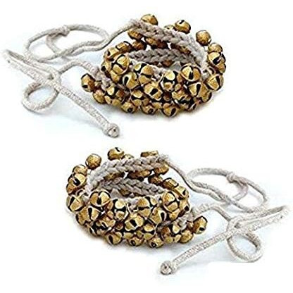 Uapan Brass Ghungroo I White Cotton String Bells I 1.6 Cm, 25+25, 10 'Pair For Womens I Perfect For Kathak Dance Performance