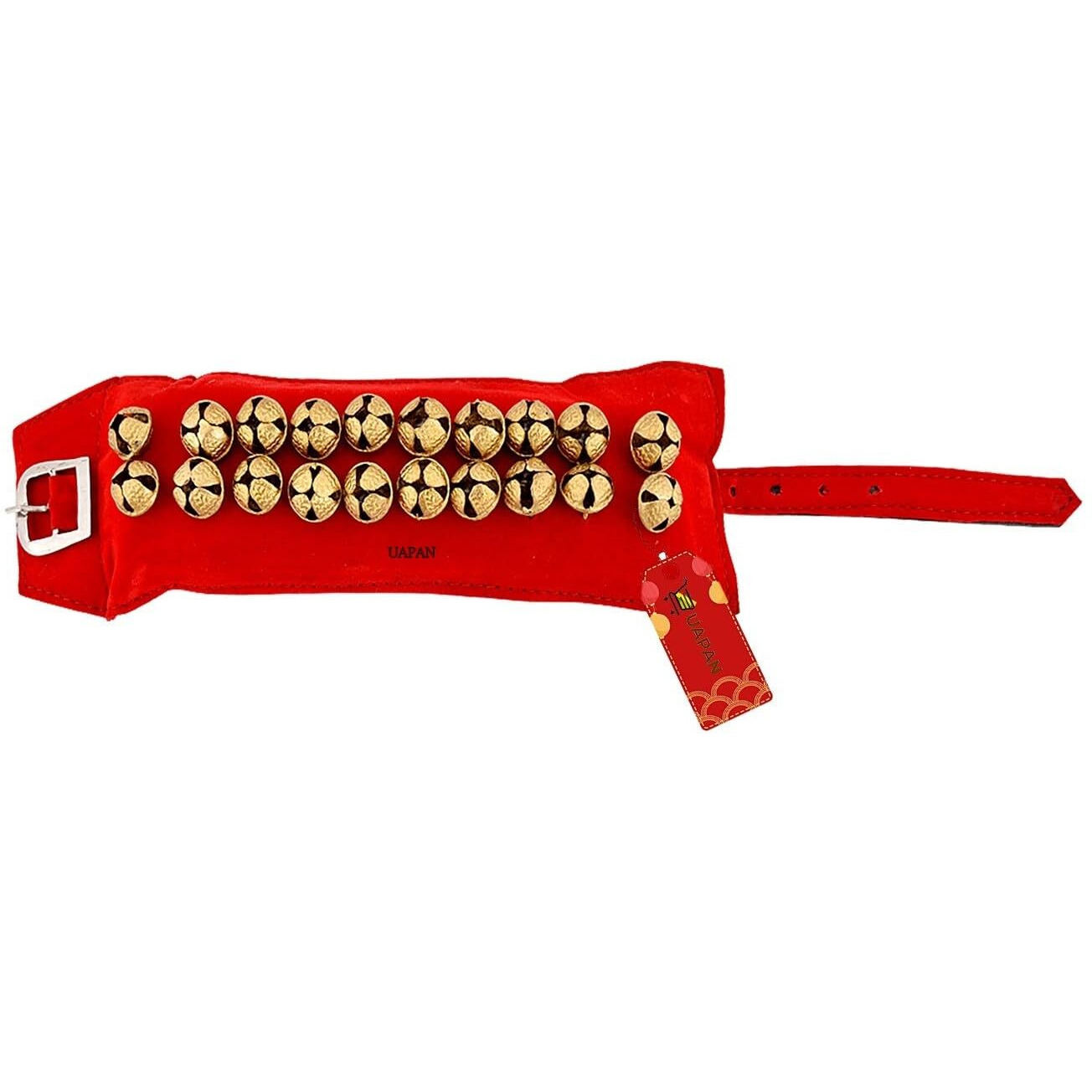 Uapan 2 Line Brass Ghungroo Ankle Bells Velvet Red Pad For Classical,Baratnatyam,Odissi,Kathak Dance With Adjustable Strap (Valvet, Belt)
