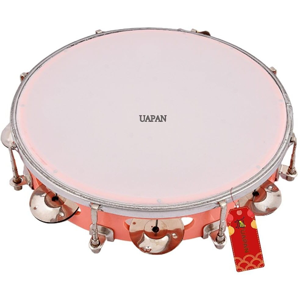 Uapan Dafli Musical Instrument Dafli/Tambourine 10 Inch Hand Percussion Musical Instrument (Orange Tambourine)