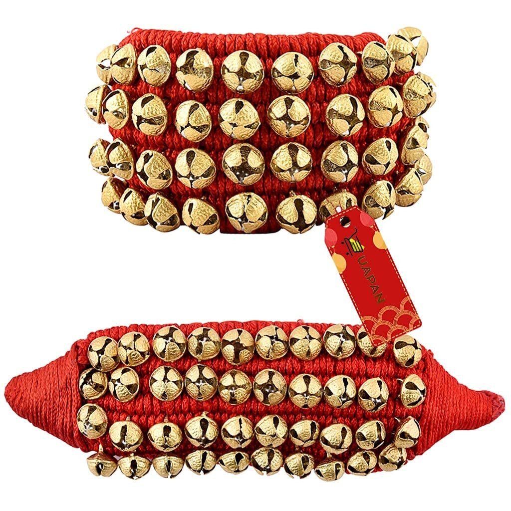 Uapan Brass Big Ghungroo Bells (4 Line Pad, Red, Pair)