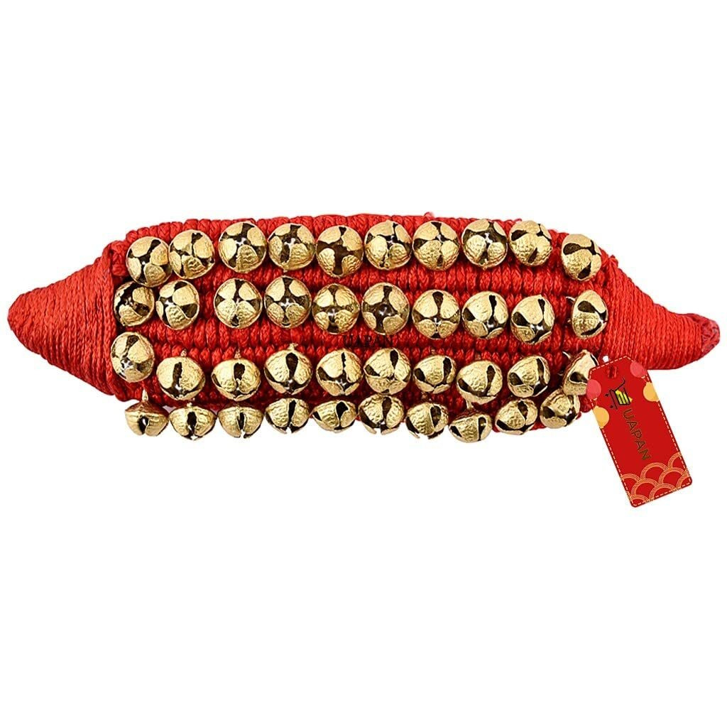 Uapan Brass Big Ghungroo Bells (4 Line Pad, Red, Pair)