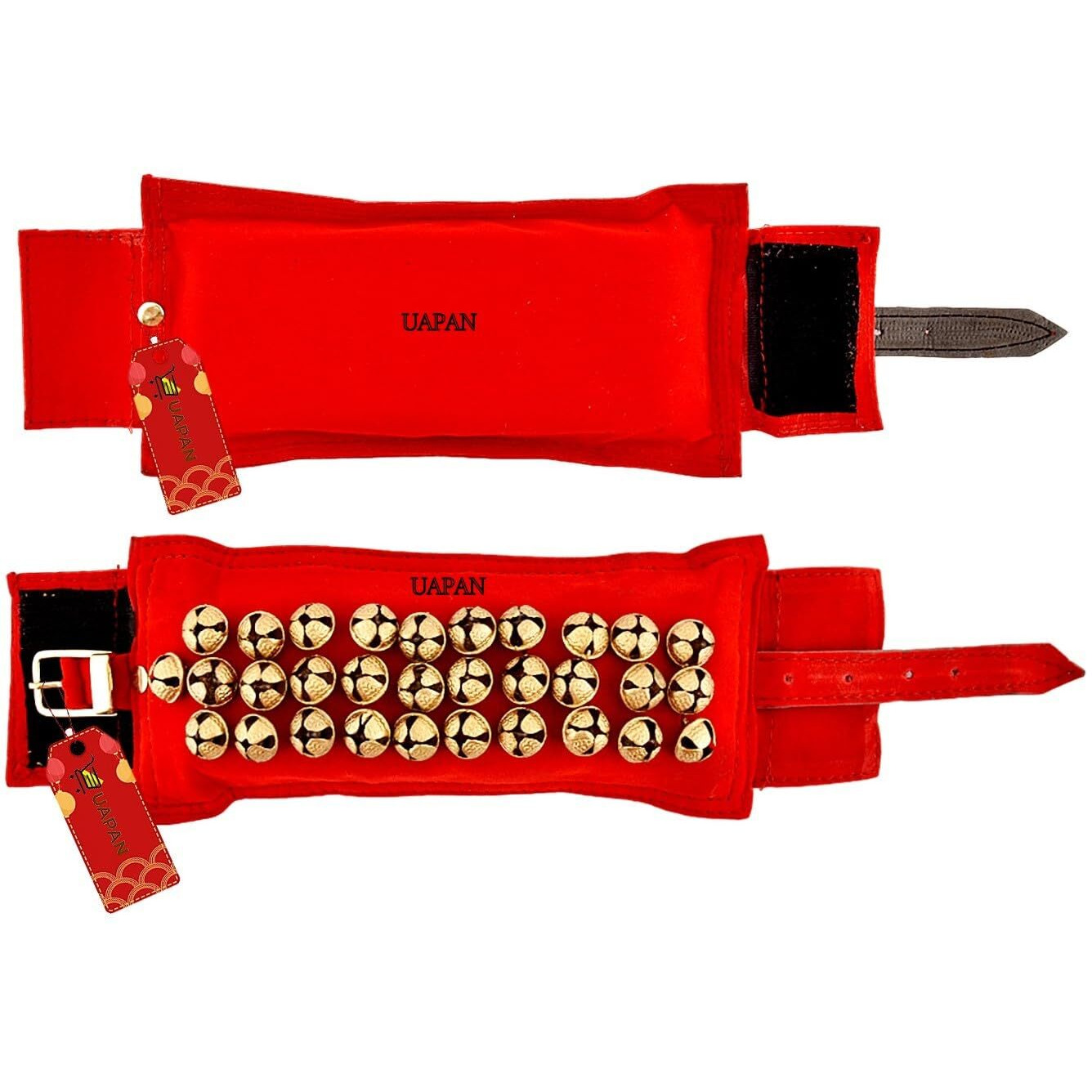 Uapan 3 Line Ankle Bells Velvet Pad For Classical Bharatanatyam Kathak Dance With Adjustable Strap (Velvet Belt With Velcaro)