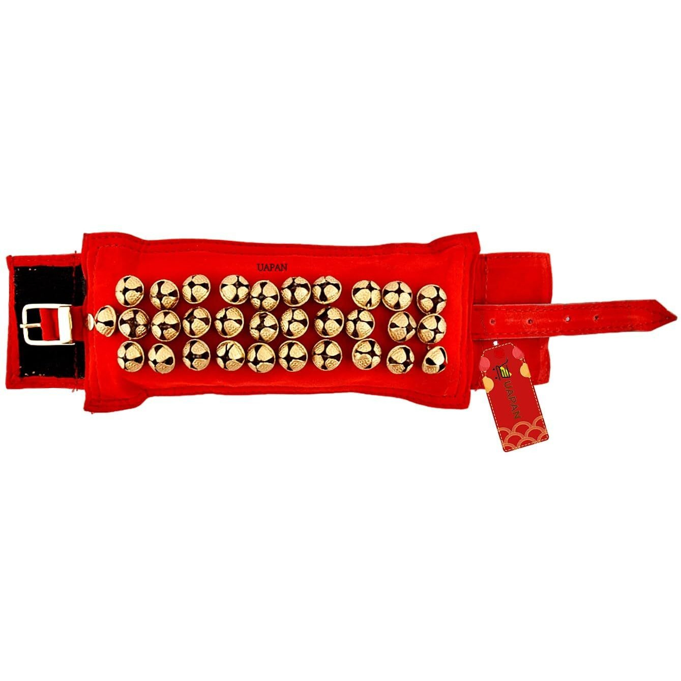 Uapan 3 Line Ankle Bells Velvet Pad For Classical Bharatanatyam Kathak Dance With Adjustable Strap (Velvet Belt With Velcaro)