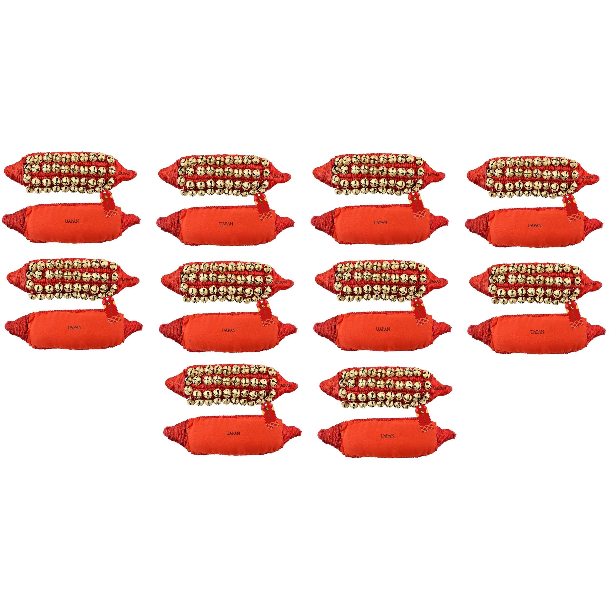 Uapan Brass Ghungroo Bells I 4 Line Pad, Red, 10 Pair I Ideal For Classical Kathak Dance