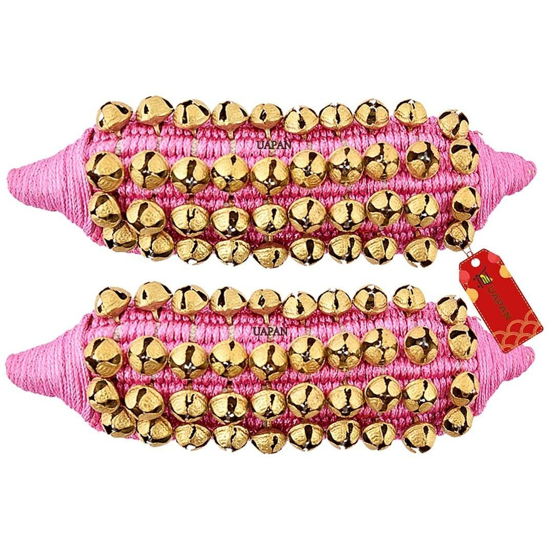 Uapan Brass 4 Line Ghungroo With Pink Pad | 4 Line Pad,1 Pair I Bells For Kathak Dance And Bharatnatyam