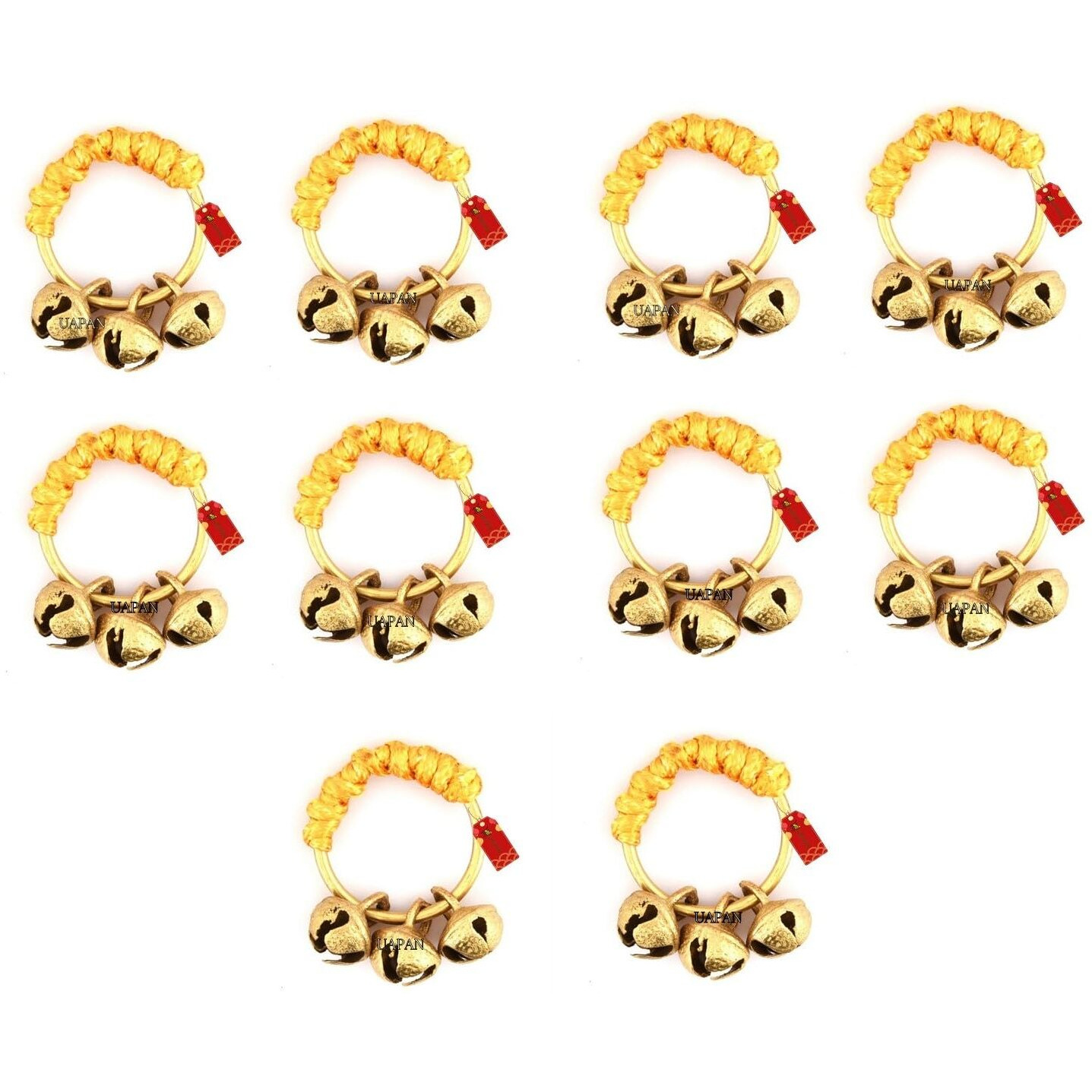 Uapan Ghungroo Kadi Fingers For Puja Aarti Hand Finger Clapping Ring Cymbals Pooja Bhajan Set Pair Musical Instrument Finger Cymbol (Yellow, Pack Of 5 Pair)