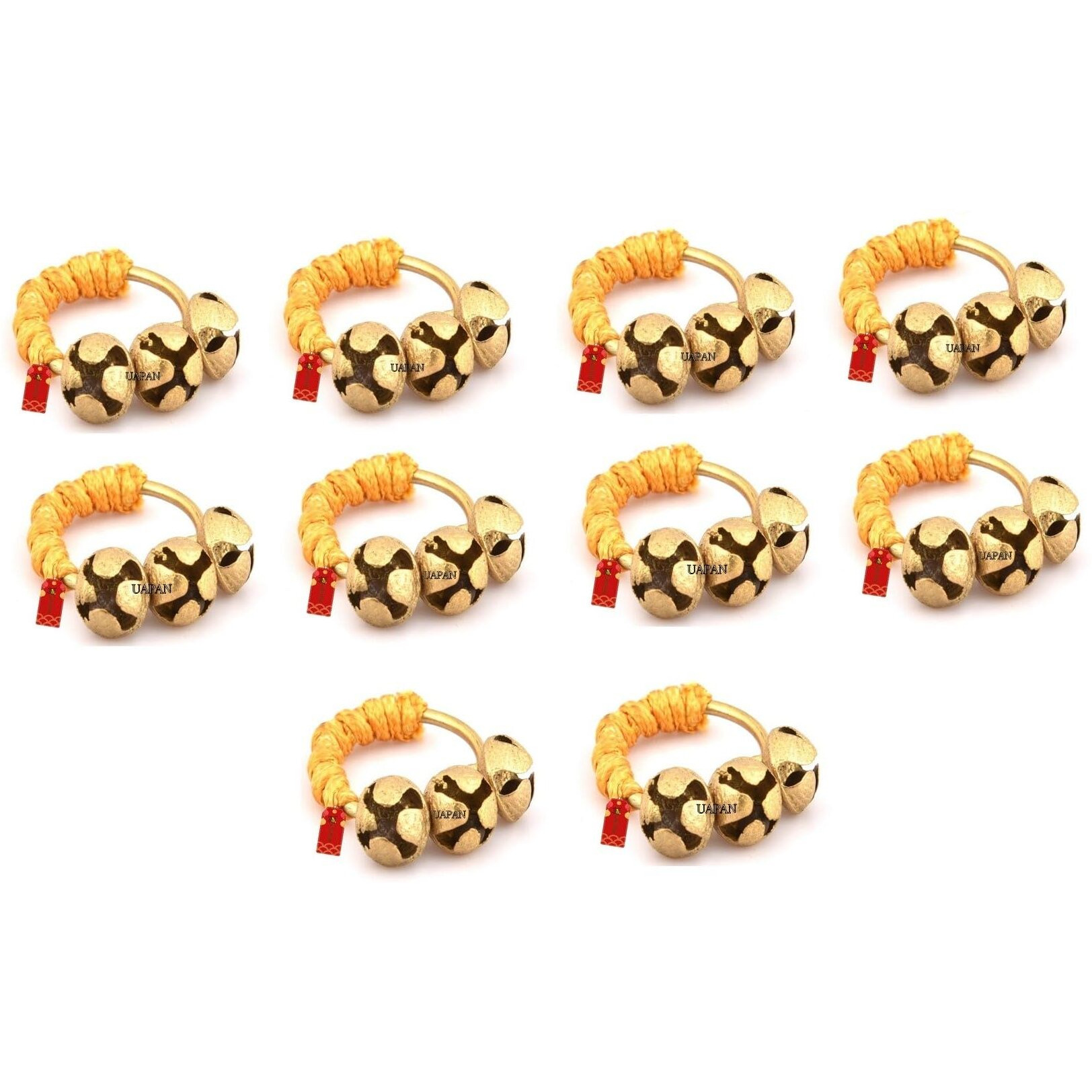 Uapan Ghungroo Kadi Fingers For Puja Aarti Hand Finger Clapping Ring Cymbals Pooja Bhajan Set Pair Musical Instrument Finger Cymbol (Yellow, Pack Of 5 Pair)