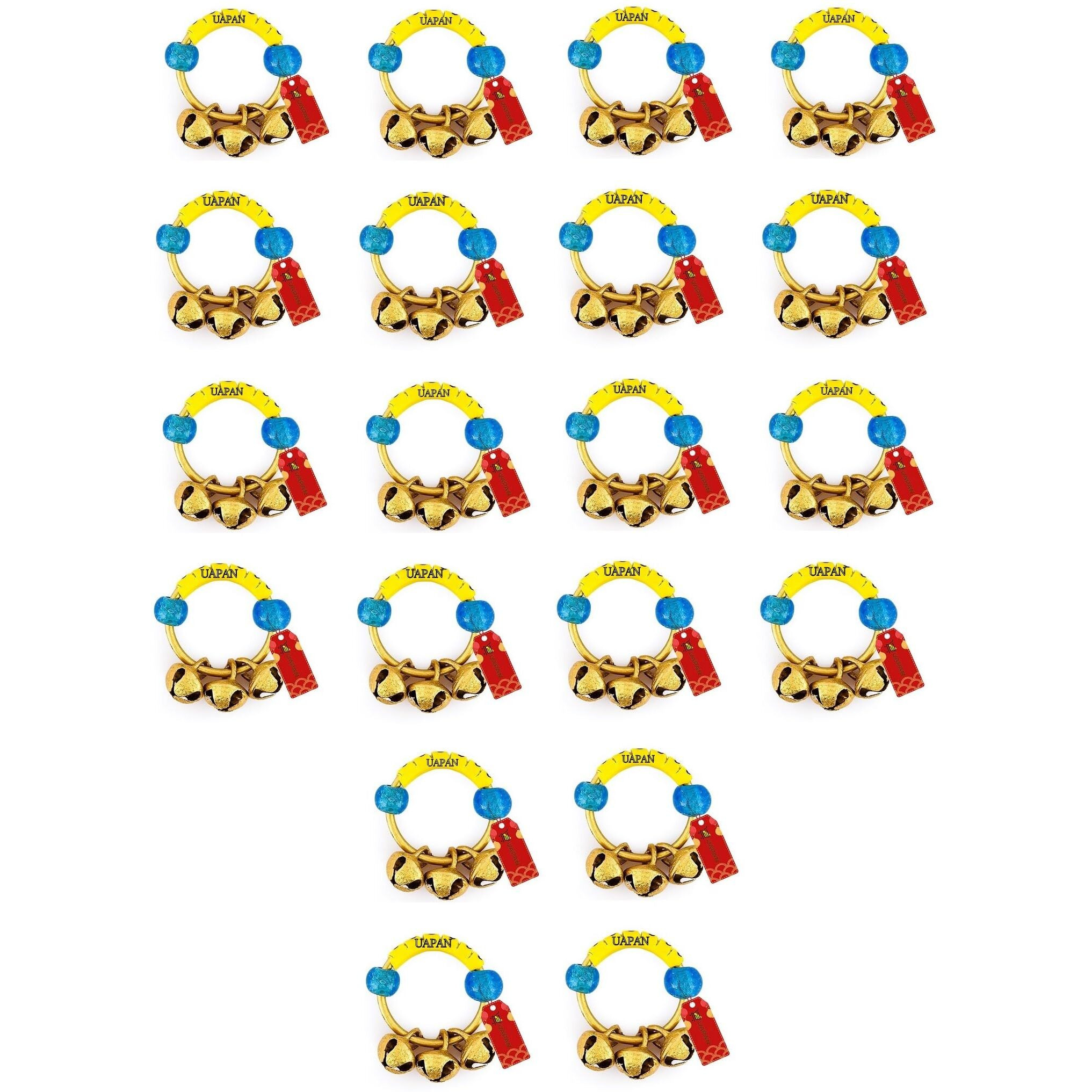 Uapan Brass Yellow Rubber Kadi Brass Ghungroos For Bhajan Clapping Finger Ring Gifting Small Bells For Lord Godess God Ganapati Pooja Aarti Ganesh Pooja Celebration (10 Pair)