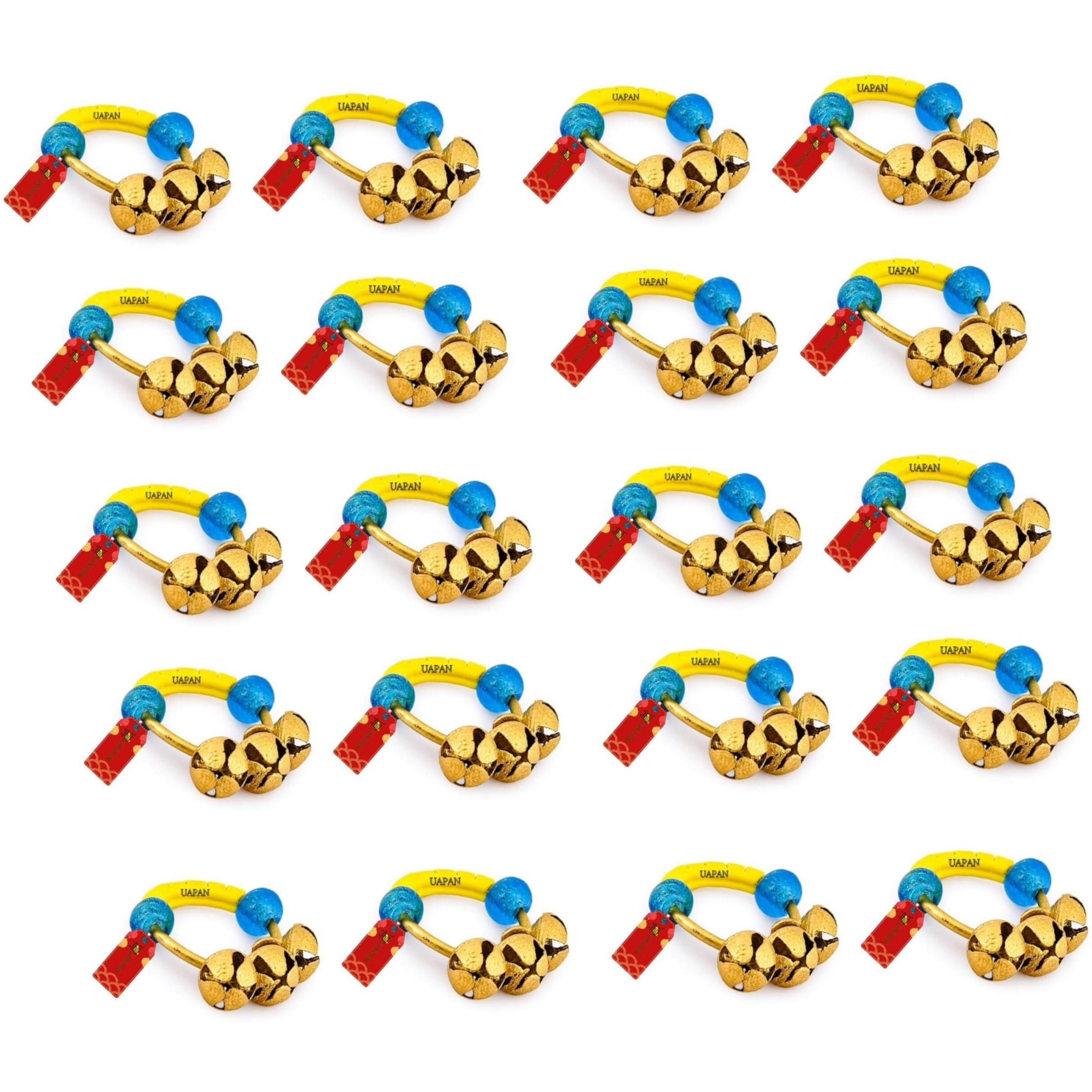 Uapan Brass Yellow Rubber Kadi Brass Ghungroos For Bhajan Clapping Finger Ring Gifting Small Bells For Lord Godess God Ganapati Pooja Aarti Ganesh Pooja Celebration (10 Pair)