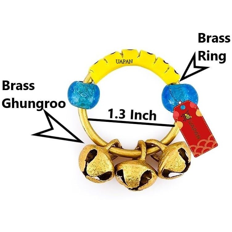 Uapan Brass Yellow Rubber Kadi Brass Ghungroos For Bhajan Clapping Finger Ring Gifting Small Bells For Lord Godess God Ganapati Pooja Aarti Ganesh Pooja Celebration (10 Pair)
