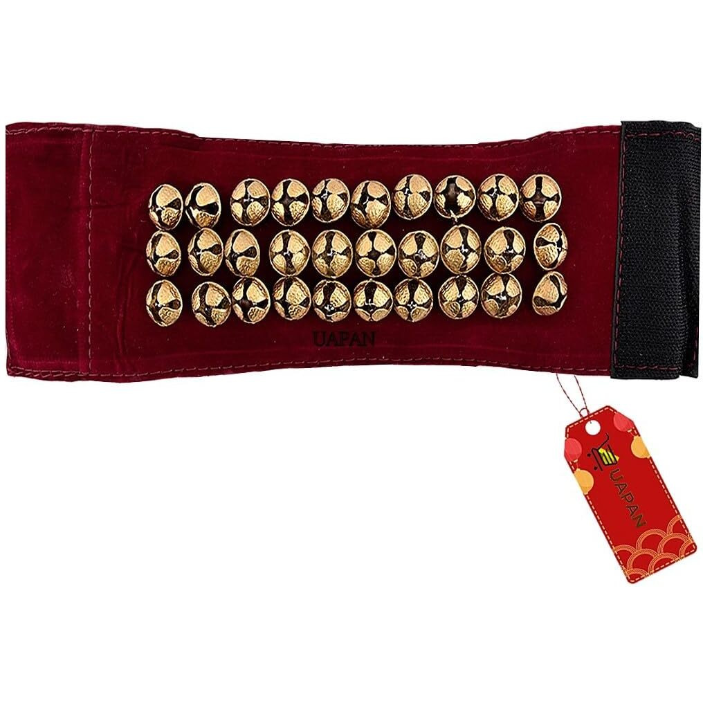 Uapan Brass Ghungroo Ankle Bells Velvet 3 Line Pad For Classical Kathak Dance With Adjustable Strap (Maroon,60 Bells)