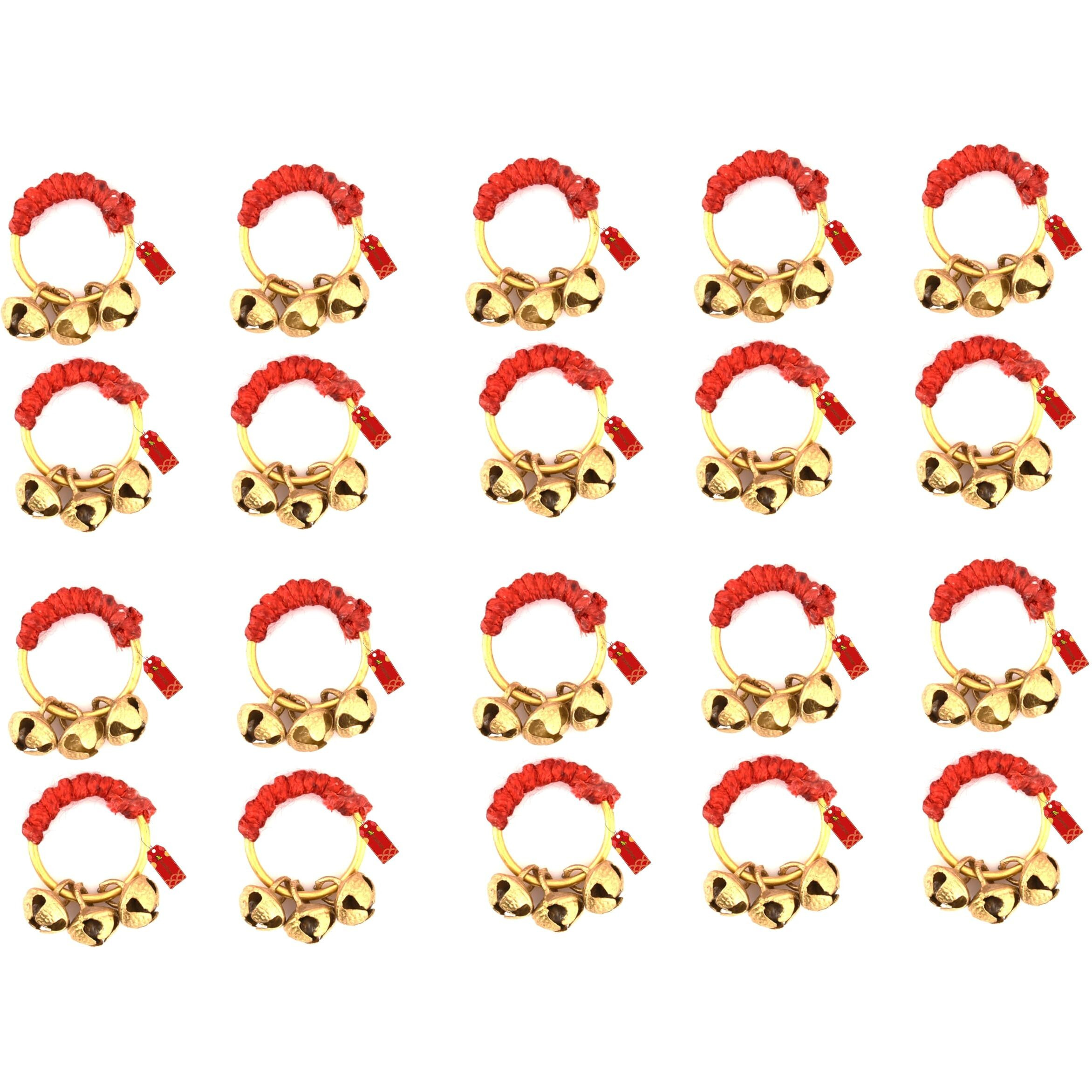 Uapan Ghungroo Kadi Fingers For Puja Aarti Hand Finger Clapping Ring Cymbals Pooja Bhajan Set Pair Musical Instrument (Red, Red Pack Of 10 Pair)