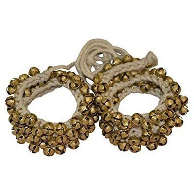 Uapan Brass Big Ghungroo White Cotton String For Professional Dancers (Pair, 50+50_2.5 Cm)