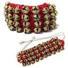 Uapan Brass Ghungroo Anklets Bells (4 Line Pad, Red, Pair) For Women